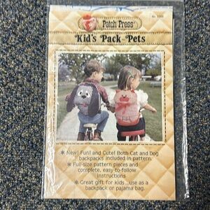 Patch Press Kids Pack-Pets Backpack or Pajama Bag Pattern. Vintage 1980.